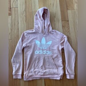 Youth Adidas Pink White Logo Hoodie Sweatshirt Size Medium Girls Kids Sports
